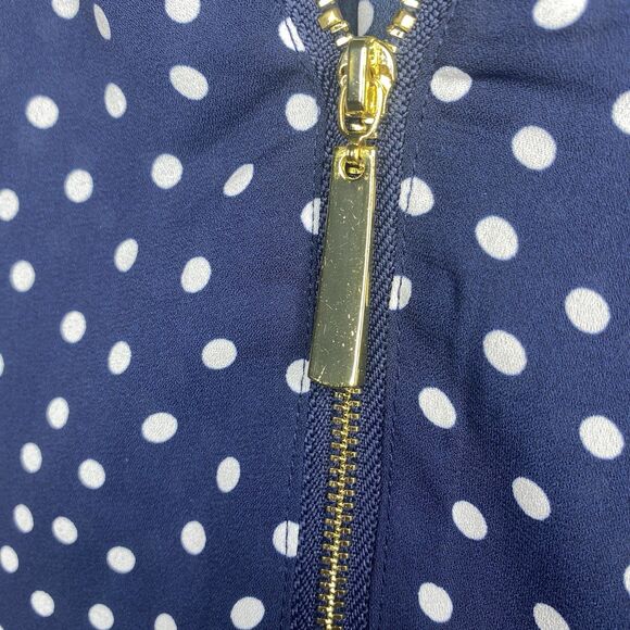 Tacera Sleeveless Blouse Womens Size M Blue White Polka Dot V Neck Zipper Accent - Picture 11 of 11